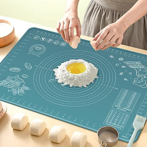 Silicone Pastry Mat 24" x 16" Extra Thick Non Stick Baking Mat with Measurements and Edge Heightening