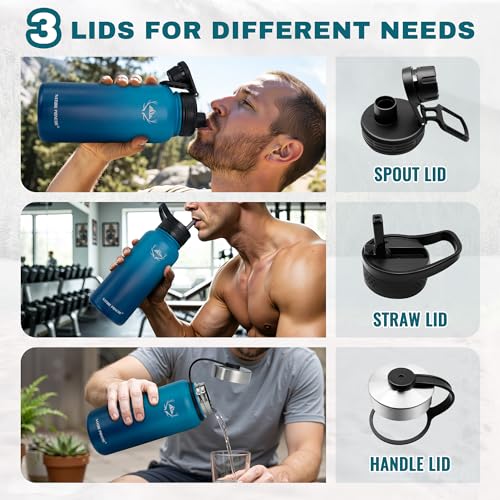 32 oz Insulated Water Bottle with Carrier Bag & 3 Lids