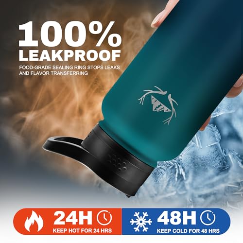 40 oz Insulated Water Bottle with Carrier Bag & 3 Lids