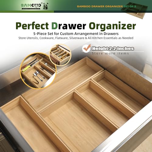 Stackable Bamboo Drawer Organizer Set of 5 for Kitchen (5 Count)