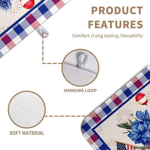 Patriotic Floral Dish Drying Mats 4th of July Flowers Dish Mat Blue Red Firework Drying Matt Dishes Dryer Pad for Kitchen Counter Absorbent Microfiber Washable Foldable Reusable 18x24 in
