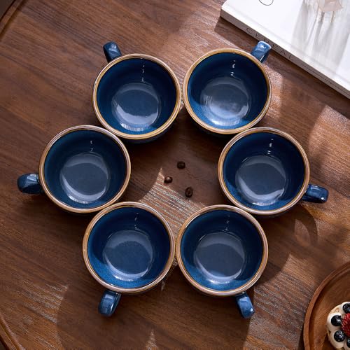 Set of 6 Vintage Design 12 oz Professional Barista Ceramic Latte Art Cappuccino Cups Set (6 Count)