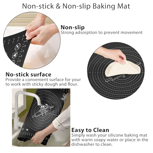 Silicone Baking Mat 28" x 20" Extra Thickness Dough Rolling Mat with Measurements and Edge Heightening