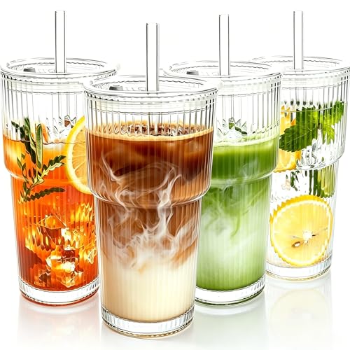 4PCS 20oz Glass Cups with Lids and Straws (4 Count)