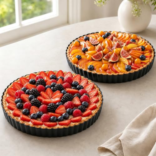 9 Inch Quiche Pans 2 Pack. Removable Bottom