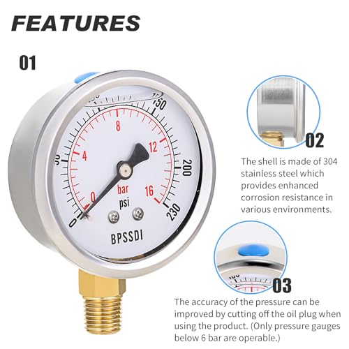 0 230 Psi Glycerin Liquid Filled Pressure Gauge