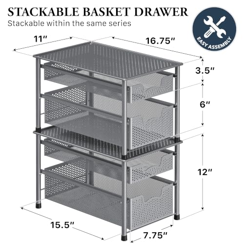Stackable 2 Tier Sliding Basket Organizer Drawer