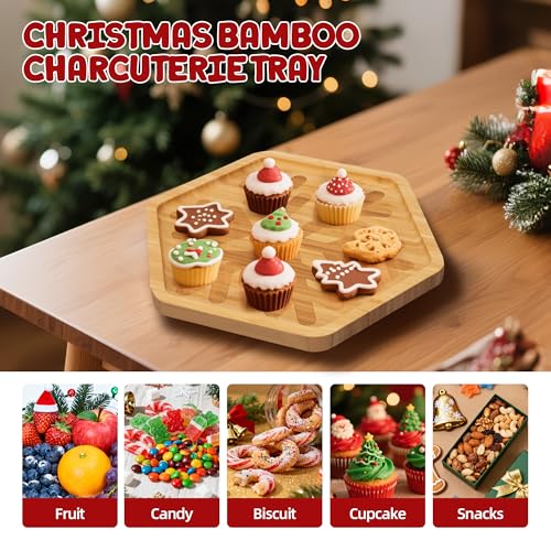 Christmas Hexagonal Bamboo Serving Tray with Laser