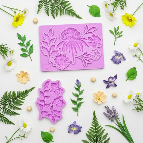 Flower Chocolate Mold Daisy Leaf Silicone Mold for Cake Decorating (2 Count)