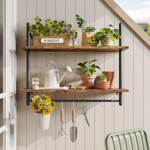 31" Industrial Pipe Wall Shelf with Towel Bar
