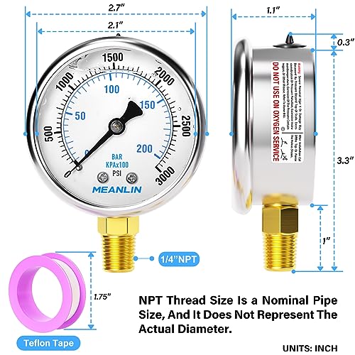 0~3000Psi Liquid Filled Pressure Gauge 1