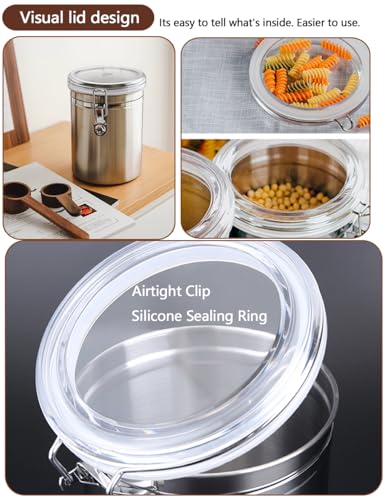 Stainless Steel Food Container with Clear Lids Airtight Storage Container Stackable Small Canisters Kitchen Pantry Storage for Cereal