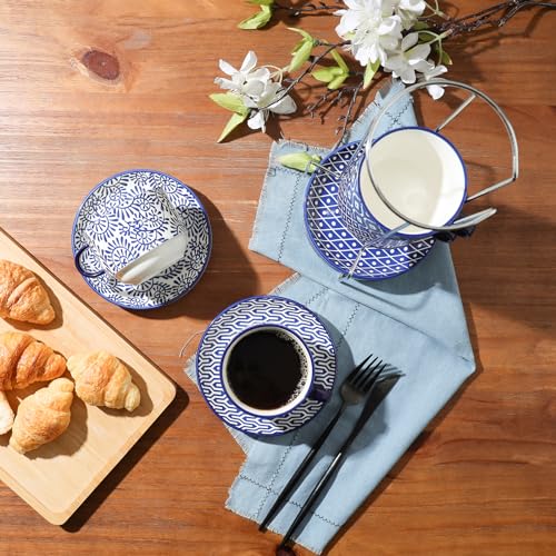 Ceramic Cappuccino Cups with Saucers and Metal Stand (4 Count)