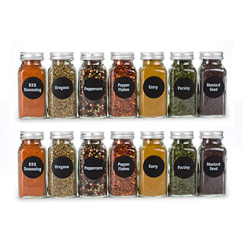 6oz BEST VALUE 14 Large Glass Spice Jars includes pre