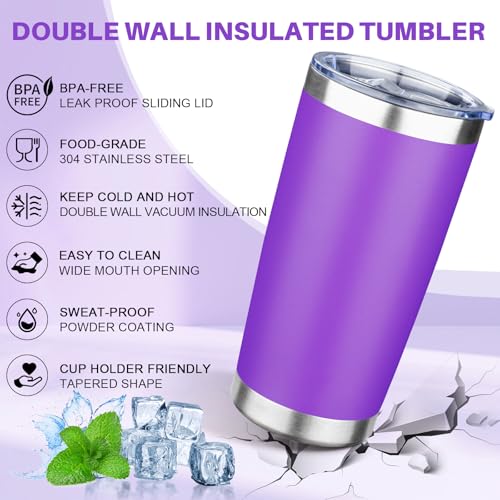 20oz Tumbler with Lid Double Wall Vacuum Insulated Travel Coffee Mug Stainless Steel Thermal Cup Powder Coated Sturdy Coffee Tumbler Bulk for Hot and Cold Beverage (4 Count)