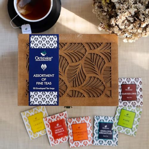 Tea Gift Set Assorted Black & Green Tea Bags in Wooden Box (60 Count)