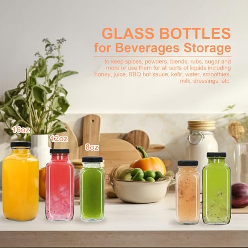 6 pack 8 oz Glass Juice Bottles with Lids