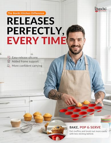 Non Stick 12 Cup Silicone Muffin Pan with Steel Frame