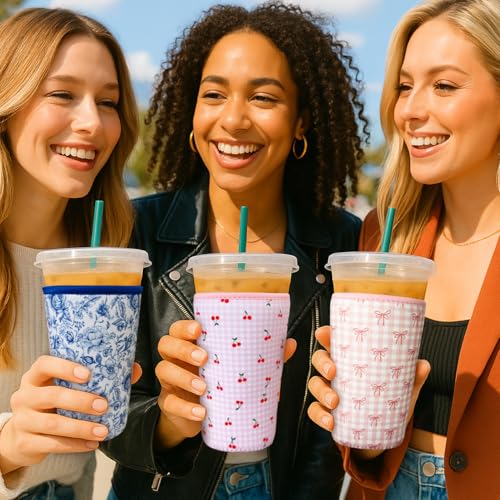 Reusable Insulated Neoprene Iced Coffee Cup Sleeve (3 Count)