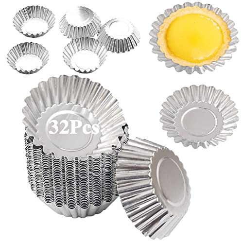 32Pack 2.75" Egg Tart Molds Aluminum Mini Tart Tins Pans for Baking (32 Count)