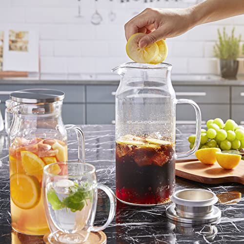 3 Pack 2 Liter 68 oz 2.1 Qt Glass Pitcher with Lid and Handle (3 Count)