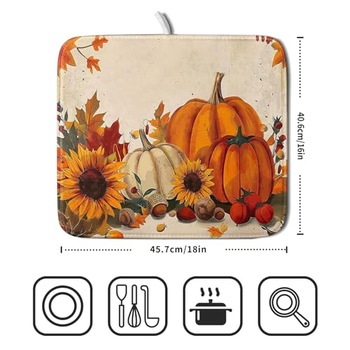 Happy Thanksgiving Day Harvest Dish Drying Mat for Kitchen Counter