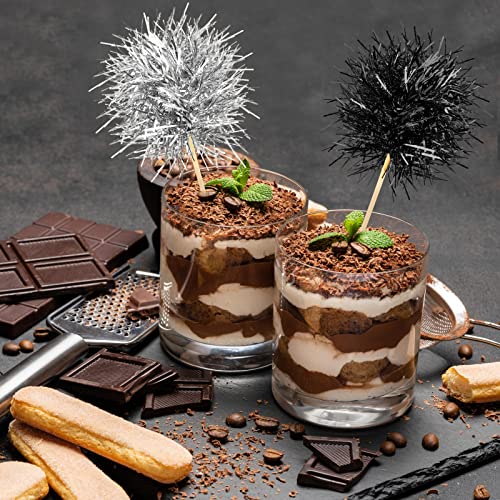 100 Pcs Foil Firework Cupcake Toppers Sparkle Tinsel Cake Toppers Cake Decoration Cocktail Fruit Toothpick for Birthday Wedding Graduation Party
