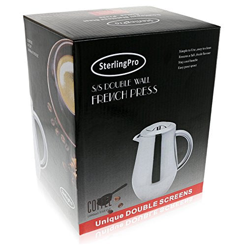 Non Toxic Insulated Stainless Steel French Press Coffee Maker 34oz