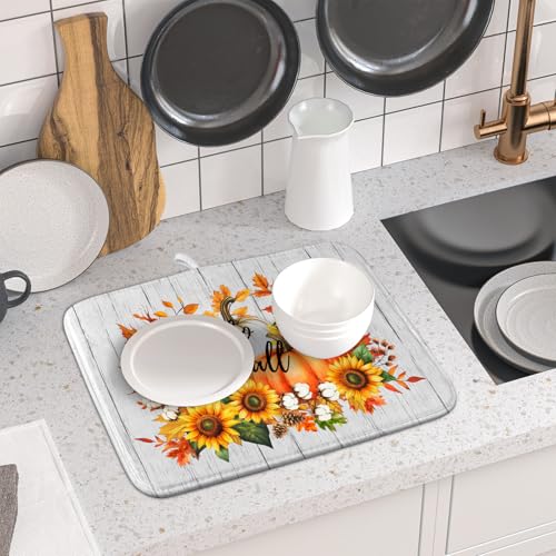 Hello Fall Sunflowers Dish Drying Mat for Kitchen Counter