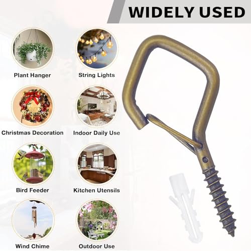 20PCS Eye Screw Hooks for Hanging Heavy Duty with Safety Buckle.Metal Ceiling Hooks for Hanging Plants