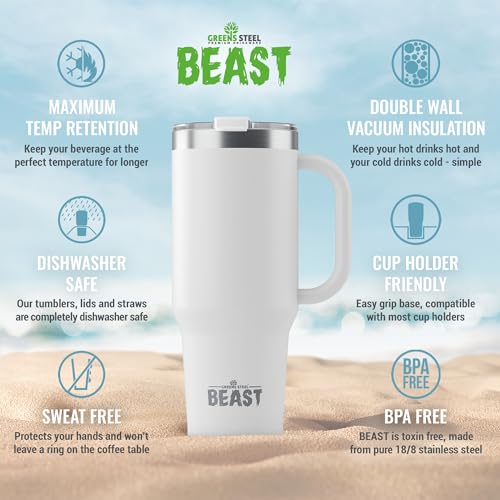 Beast 50 oz Tumbler with Handle Stainless Steel Vacuum Insulated Coffee Ice Cup Double Wall Travel Flask