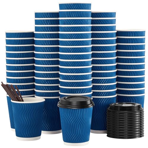 90 Pack 8 oz Disposable Coffee Cups with Lids and Straws (90 Count)