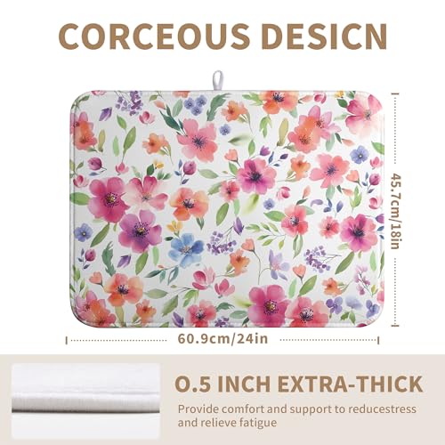 Spring Floral Dish Drying Mat Flowers Summer Kitchen Mat Dish Drying Pad Absorbent Dish Dryer Mat for Kitchen Countertops Microfiber Dishes Drainer Pad Dish Drying Rack Mat