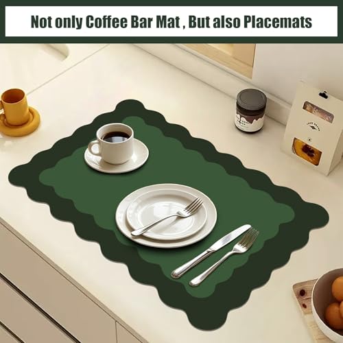 Green Scalloped Coffee Mat for Countertop Coffee Bar Mat Matt