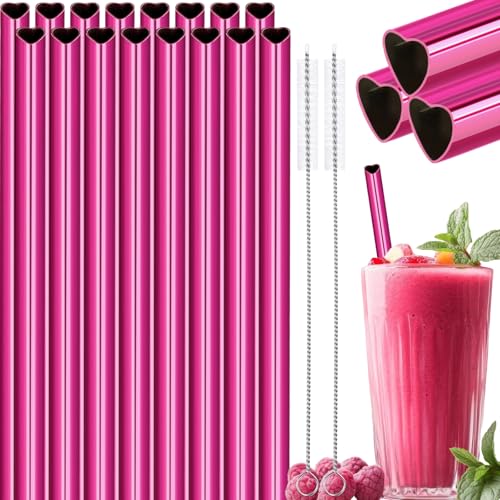 8.5” Heart Shaped Stainless Steel Straws Fit for Smoothie (16 Count)