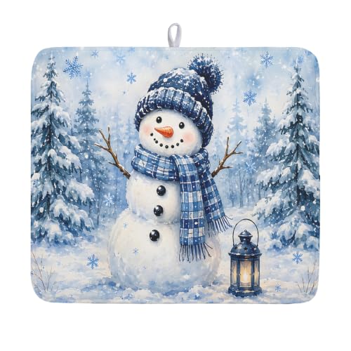 Winter Snowman Decorations Dish Drying Mat 16x18 Inch