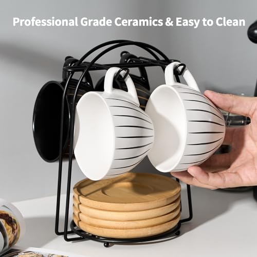 Ceramic Demitasse Espresso Cups Set with Saucers and Metal Stand (11.5 Count)