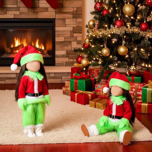 8 Pcs 18 Inch Christmas Doll Clothes and Accessories Lime Green Winter Outfits Set Sweaters Trousers Hats Shoes for 18 Inch Doll Gifts (8 Count)