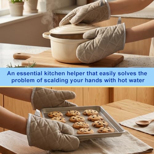 Grey 9" Quilted Oven Mitts 1 Pair Heat Resistant Kitchen (2 Count)