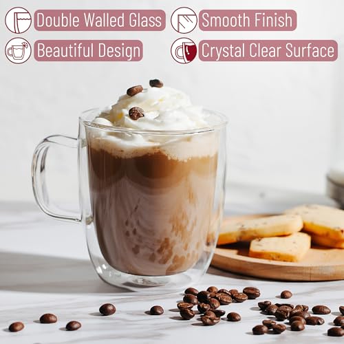 BTaT Double Walled Glass Coffee Mugs (4 Count)