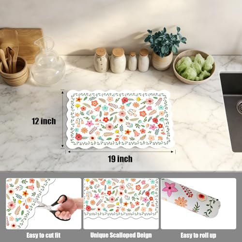 Scalloped Coffee Bar Mat for Kitchen Counter Boho Flowers