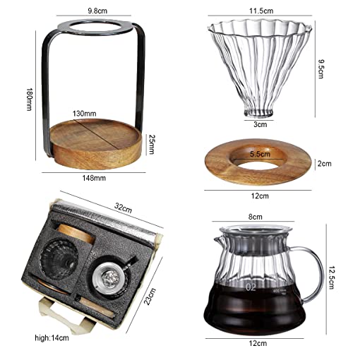 Pour Over Coffee Station Dripper Stand Coffee Filter Wooden Filter Holder Glass Server with Paper Coffee Filters