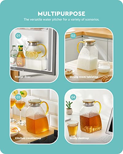 Water Pitcher Glass Jug With Lid and Spout