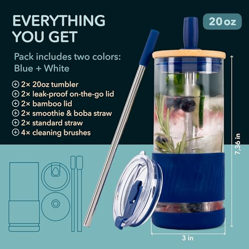 Glass Cups With Lids and Straws (2 Count)