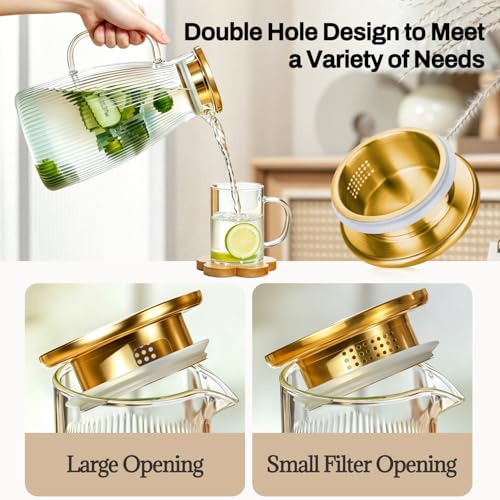 2 PACK Glass Pitcher with Lid and Widened Handle (68 Count)