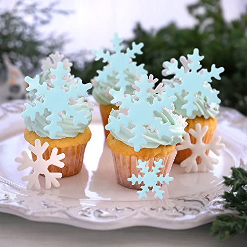 50Pcs Edible Snowflakes Blue Cupcake Cake Toppers Decoration for Chirstmas Winter Frozen Theme Party Supplies (50 Count)