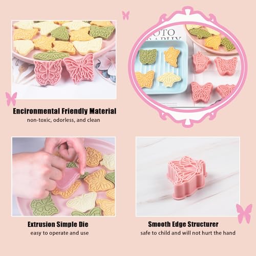 Butterfly Cookie Cutters 8 Pcs Plastic Biscuit Cutter Set 3D Pressable Cake Baking Fondant Embosser Stamps for Party Decoration Pastry Tools (8 Count)