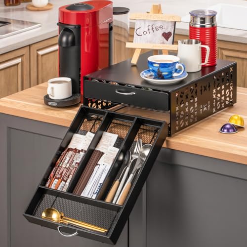 for Vertuo Pod Holder Coffee Accessories Organizar for Nespresso Pod Storage Large Capacity Fits All Size Coffee Station for Coffee Bar
