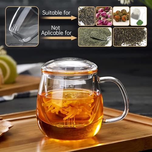 Glass Teacups 4 Pack Glass Tea Cup with Infuser and Lid (4 Count)
