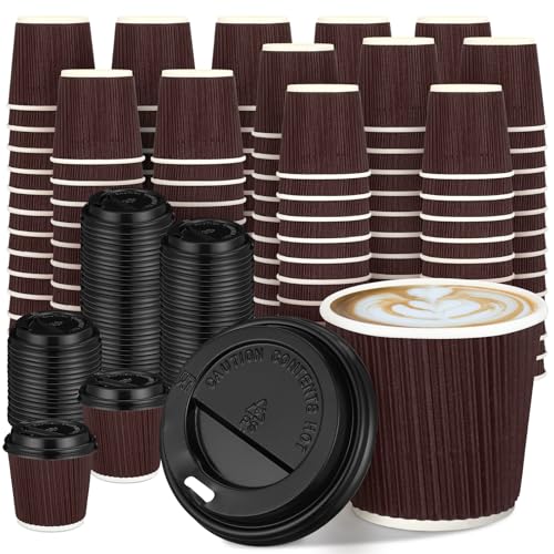 100 Set 4oz Disposable Espresso Coffee Cups with Lids (100 Count)